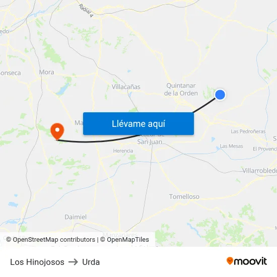 Los Hinojosos to Urda map