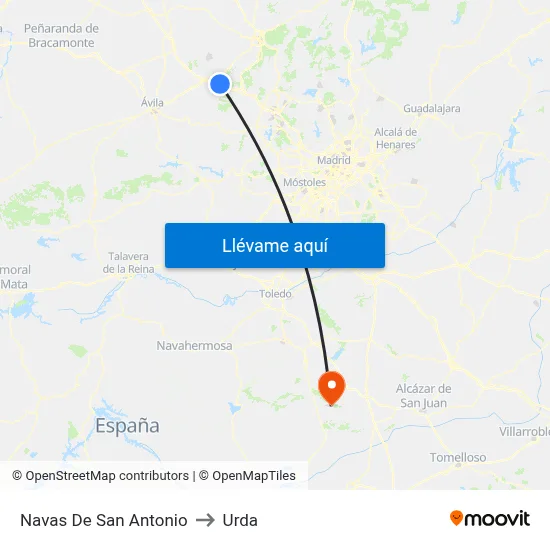 Navas De San Antonio to Urda map