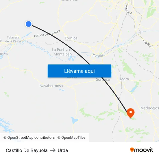 Castillo De Bayuela to Urda map