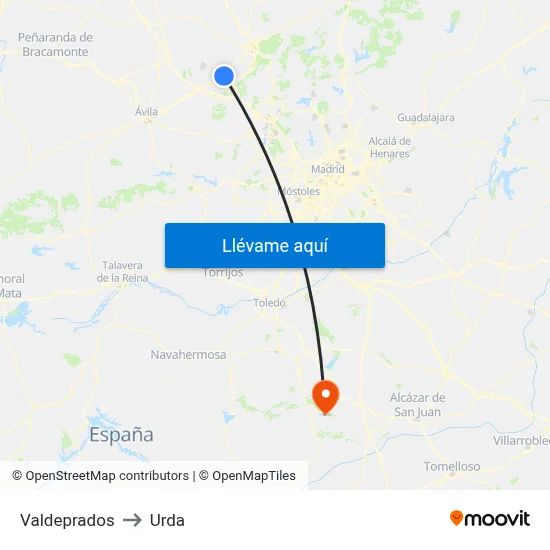 Valdeprados to Urda map