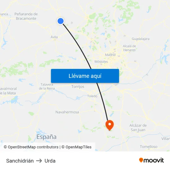 Sanchidrián to Urda map