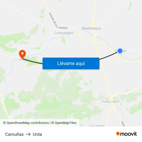 Camuñas to Urda map