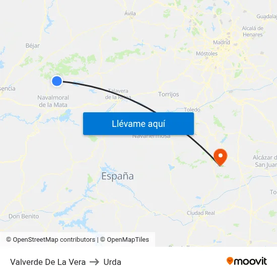 Valverde De La Vera to Urda map
