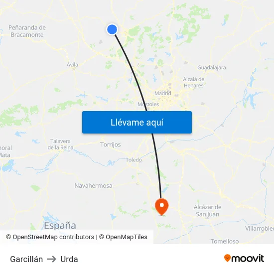 Garcillán to Urda map