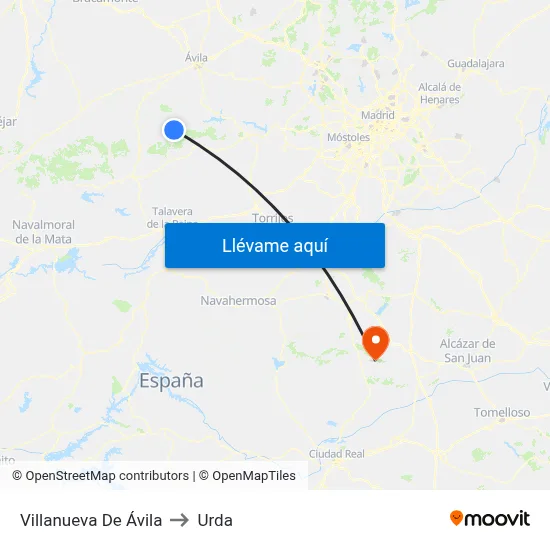 Villanueva De Ávila to Urda map