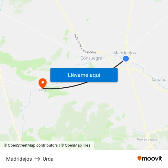 Madridejos to Urda map