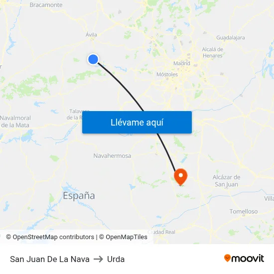 San Juan De La Nava to Urda map