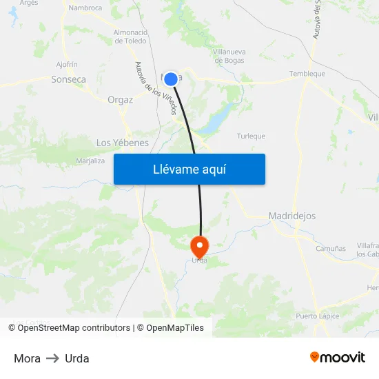 Mora to Urda map