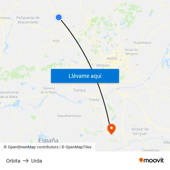 Orbita to Urda map