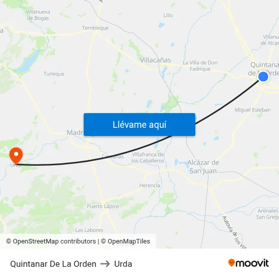 Quintanar De La Orden to Urda map
