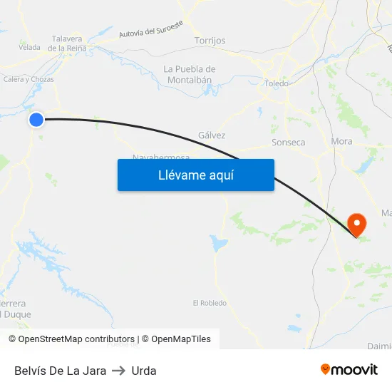 Belvís De La Jara to Urda map
