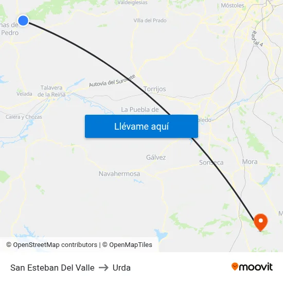 San Esteban Del Valle to Urda map