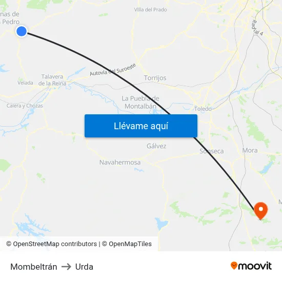 Mombeltrán to Urda map