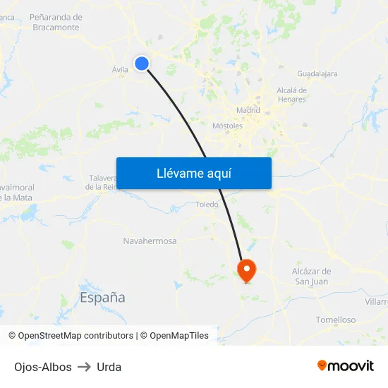 Ojos-Albos to Urda map