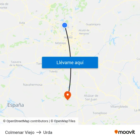 Colmenar Viejo to Urda map