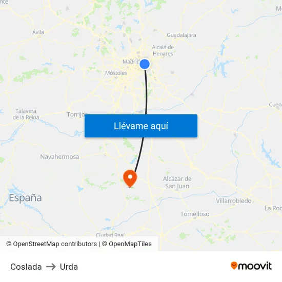 Coslada to Urda map