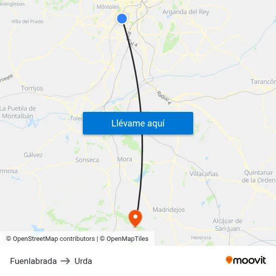 Fuenlabrada to Urda map