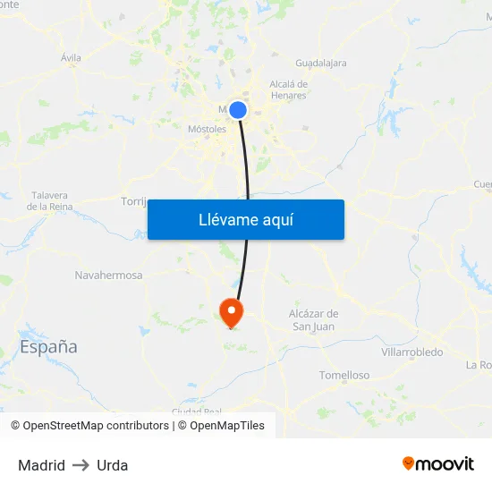Madrid to Urda map