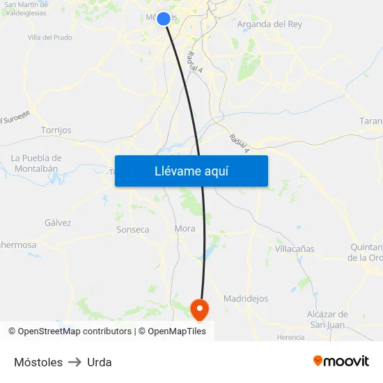 Móstoles to Urda map