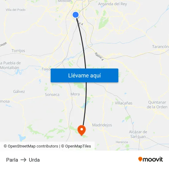 Parla to Urda map