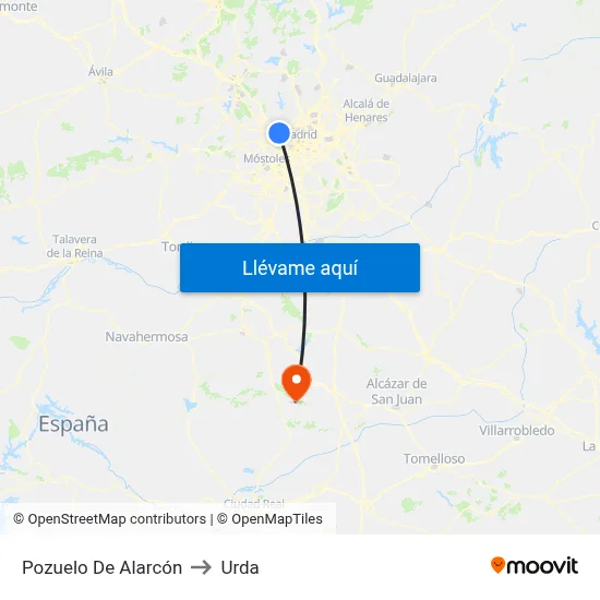 Pozuelo De Alarcón to Urda map