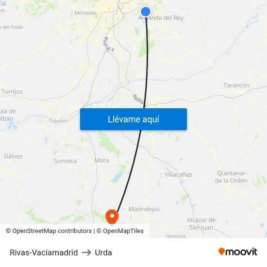 Rivas-Vaciamadrid to Urda map