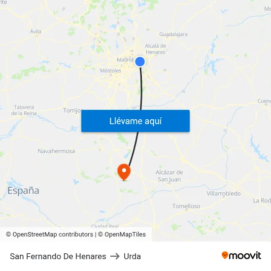 San Fernando De Henares to Urda map
