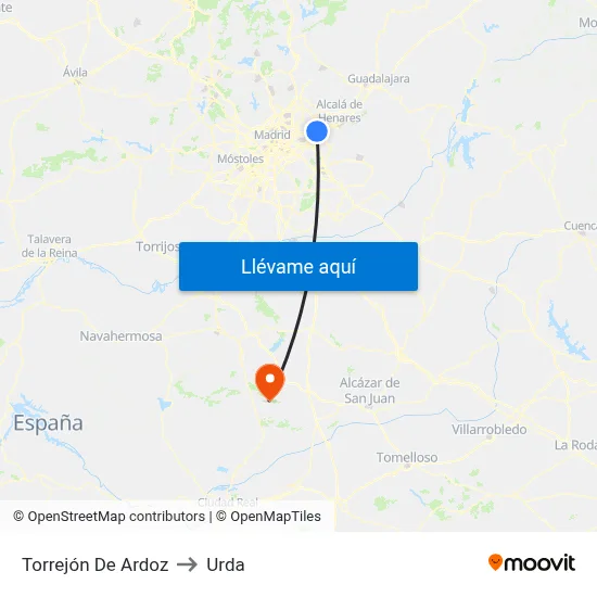 Torrejón De Ardoz to Urda map