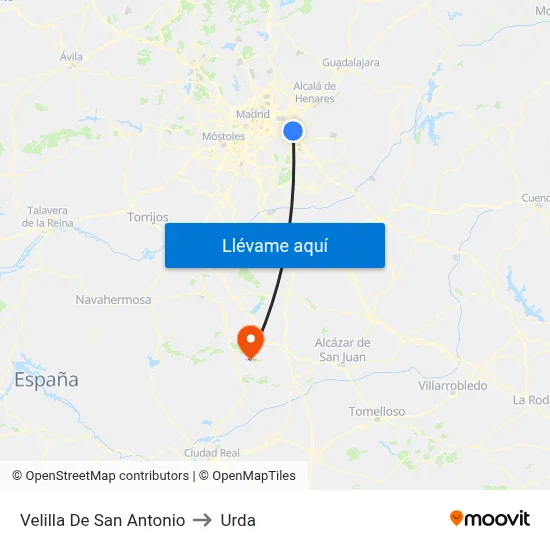 Velilla De San Antonio to Urda map