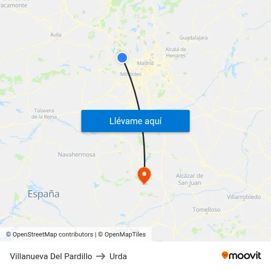 Villanueva Del Pardillo to Urda map