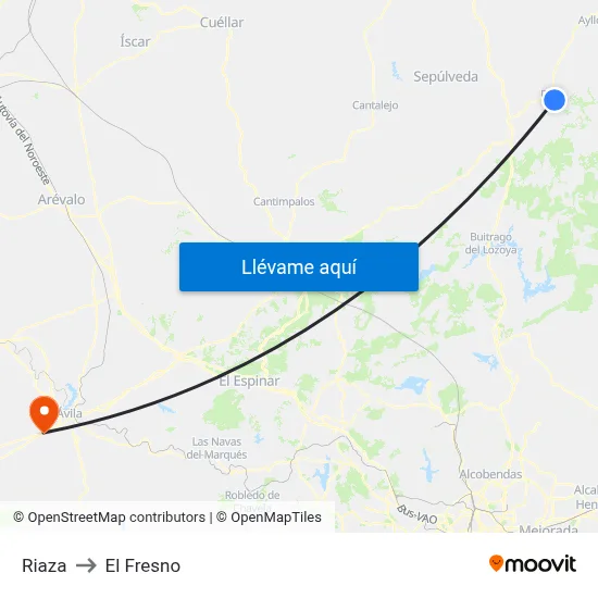 Riaza to El Fresno map