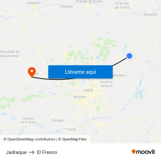 Jadraque to El Fresno map