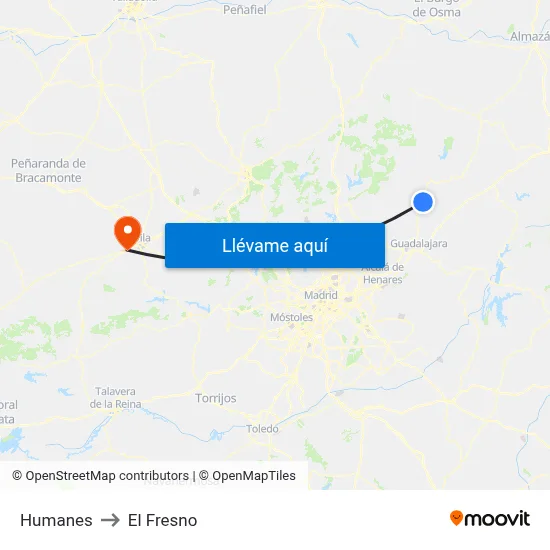 Humanes to El Fresno map