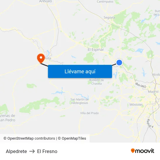 Alpedrete to El Fresno map