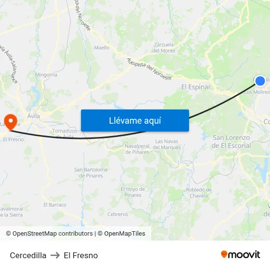 Cercedilla to El Fresno map