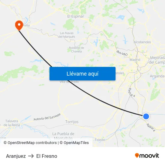 Aranjuez to El Fresno map