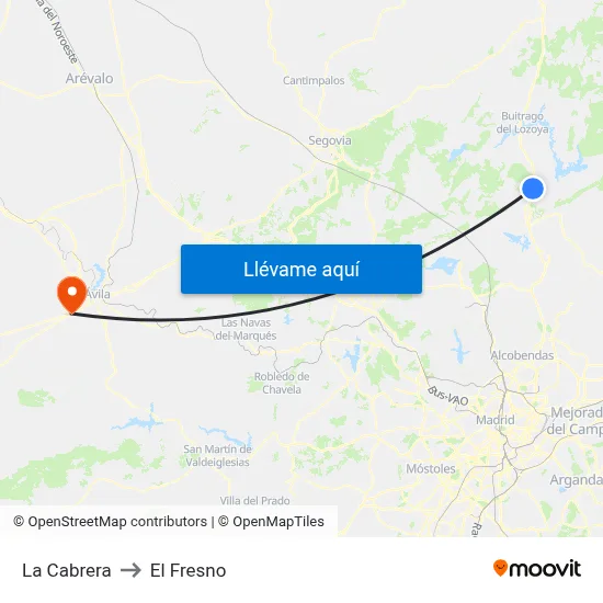 La Cabrera to El Fresno map