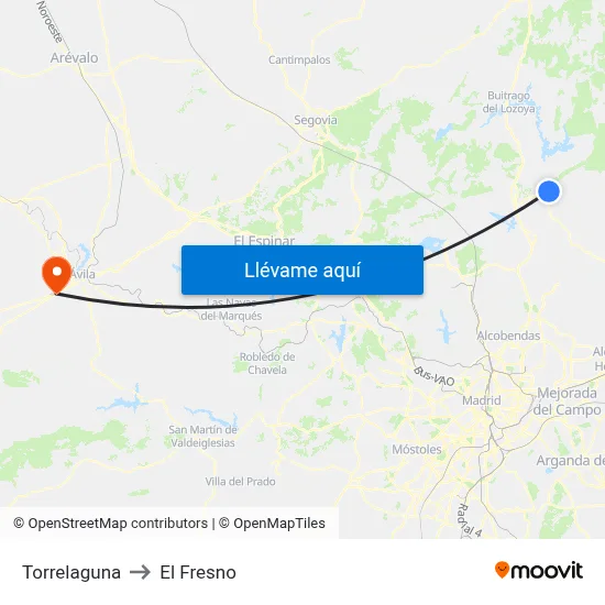 Torrelaguna to El Fresno map