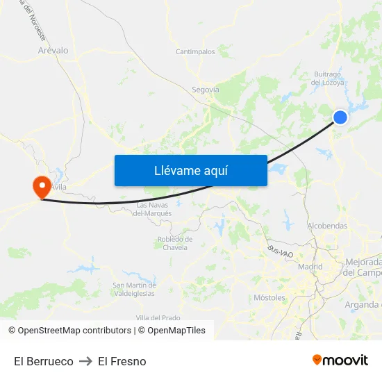 El Berrueco to El Fresno map