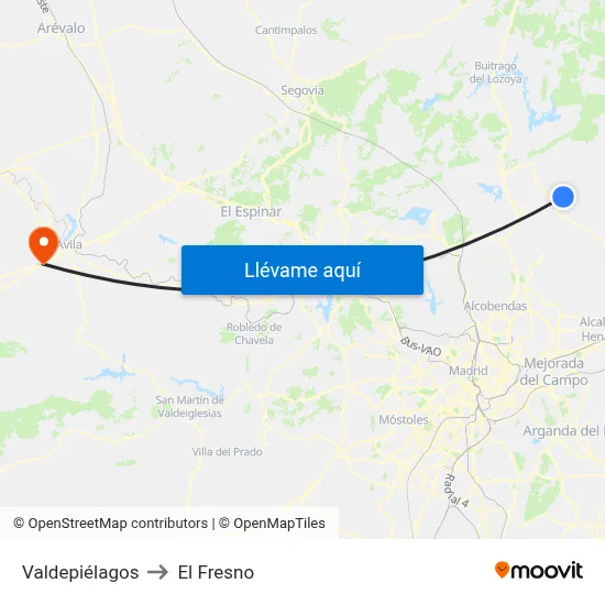 Valdepiélagos to El Fresno map