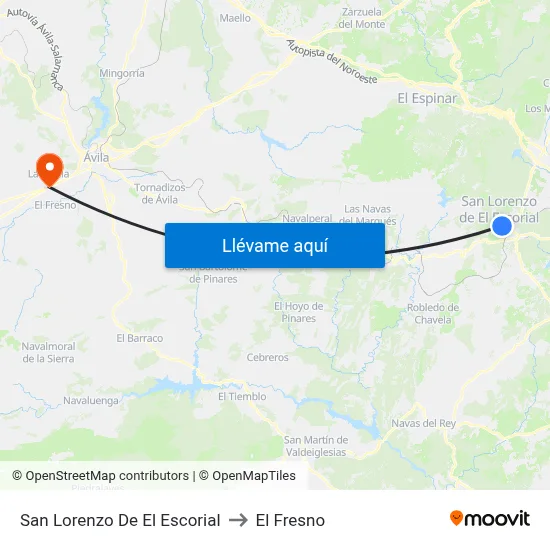 San Lorenzo De El Escorial to El Fresno map