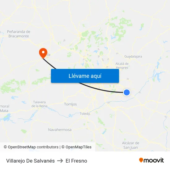 Villarejo De Salvanés to El Fresno map