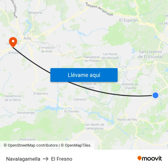 Navalagamella to El Fresno map