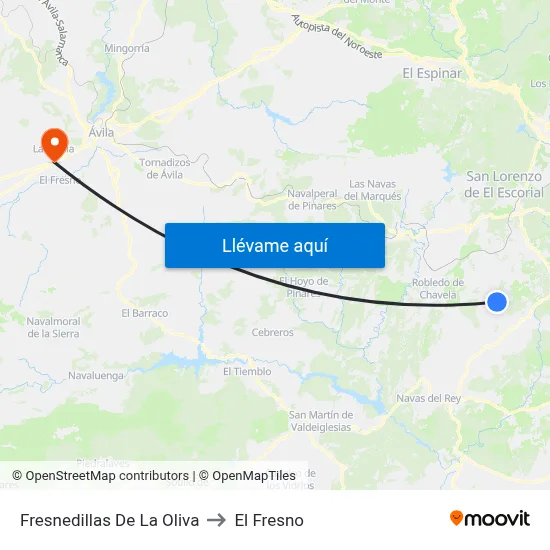 Fresnedillas De La Oliva to El Fresno map