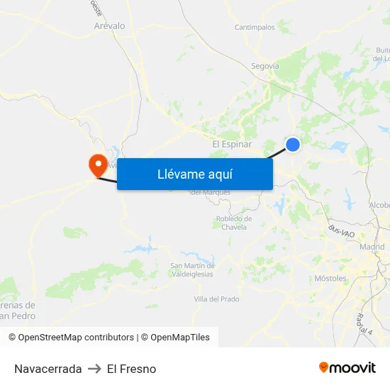 Navacerrada to El Fresno map