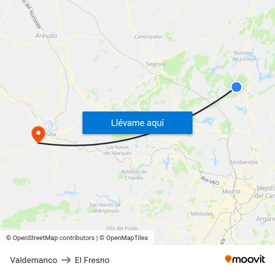 Valdemanco to El Fresno map
