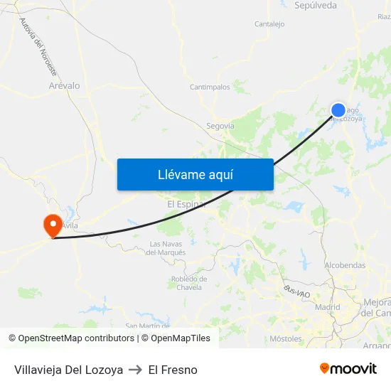 Villavieja Del Lozoya to El Fresno map