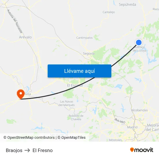 Braojos to El Fresno map