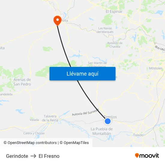 Gerindote to El Fresno map