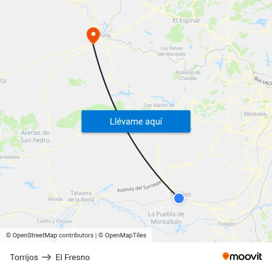 Torrijos to El Fresno map